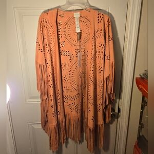 Chico's Willow Ruana With Fringe  Gingered Peach New With Tag Shawl Covering
